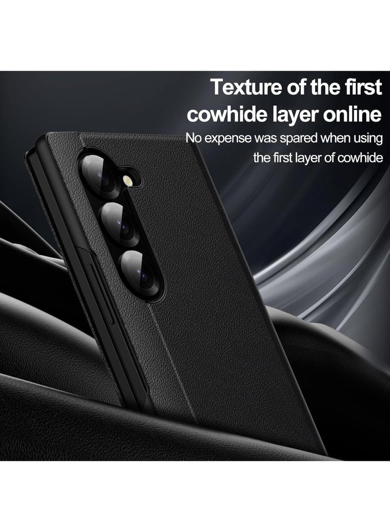 Adando for Samsung Galaxy Z Fold 7 Case, Smart View Window Flip Cover with Magnetic Closure, Built-in Card Slot & Shockproof Full Body Protection Slim Leather Phone Cover (Black) - Image 2